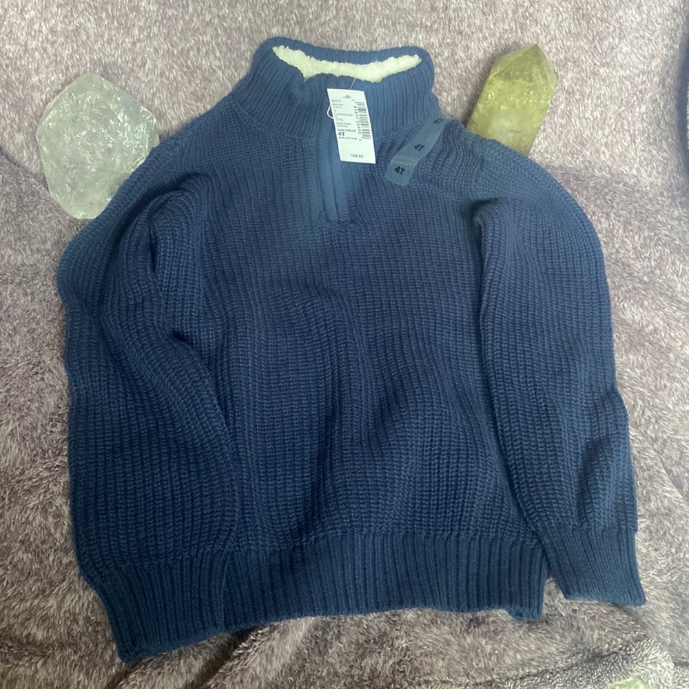 Tight Knit Navy Sweater w/ Sherpa Collar